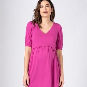 Seraphine Pink V-Neck Maternity to Nursing Smock Tunic Top